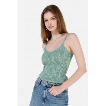 Top din amestec de in cu bareta texturata