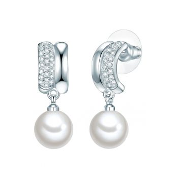 Cercei drop cu zirconia si perle shell 32019
