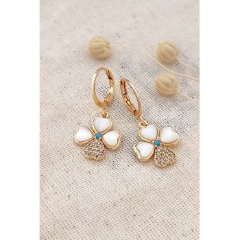 Cercei drop cu zirconia si perle sintetice