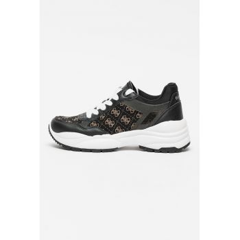Pantofi sport cu talpa demi-wedge si garnituri cu model monograma