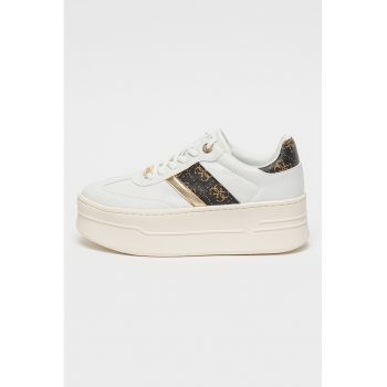 Pantofi sport flatform de piele ecologica cu garnituri logo