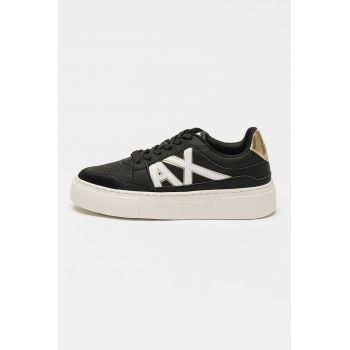 Pantofi sport de piele ecologica cu garnituri de piele intoarsa