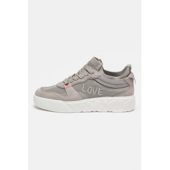 Pantofi sport din material textil cu garnituri de piele intoarsa
