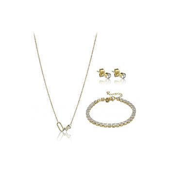 Set de colier - bratara si cercei decorati cu cristale - 3 piese
