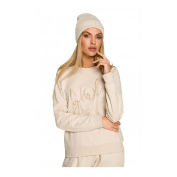 Beanie dama cu broderie -  Bumbac/Elastan - Crem - Marime Universala