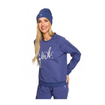Beanie dama cu broderie -  Bumbac/Elastan - Indigo - Marime Universala