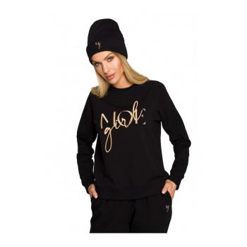 Beanie dama cu broderie -  Bumbac/Elastan - Negru - Marime Universala