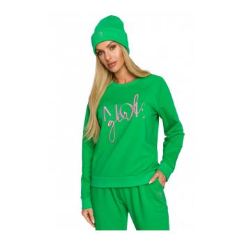 Beanie dama cu broderie -  Bumbac/Elastan - Verde - Marime Universala
