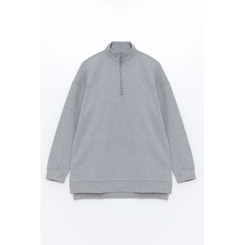 Bluza de trening lejera cu maneci cazute si fenta cu fermoar