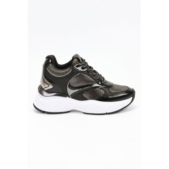 Pantofi sport cu talpa wedge si garnituri din piele
