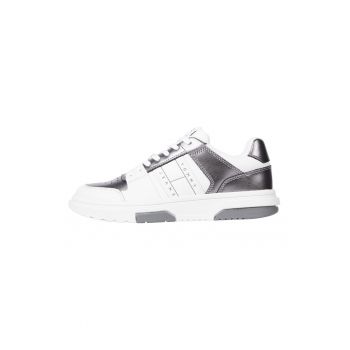 Pantofi sport de piele cu segmente cu aspect metalizat