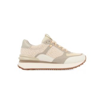 Pantofi sport de piele ecologica si material textil cu insertie de plasa