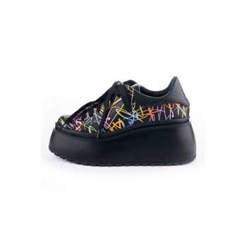 Pantofi sport din piele cu talpa wedge si imprimeu Adora
