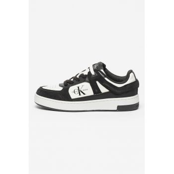 Pantofi sport low-cut din piele ecologica cu insertii din piele nabuc