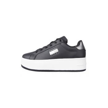 Pantofi sport wedge de piele cu garnituri din material sintetic