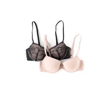 Set bej cu negru de sutiene cu burete - 2 piese