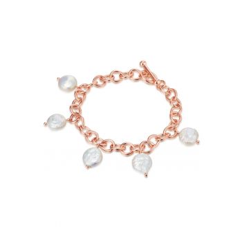 Bratara placata cu aur rose de 14K si cu perle