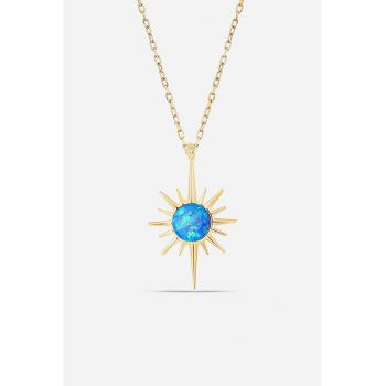 Colier de argint veritabil 925 cu pandantiv soare din opal