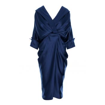 Rochie midi drapata cu decolteu in V