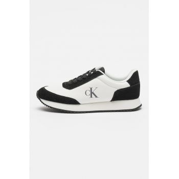 Pantofi sport low-cut din piele si piele intoarsa cu siret - pentru alergat