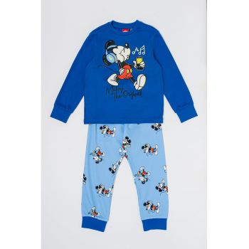 Pijama de bumbac cu model Mickey Mouse