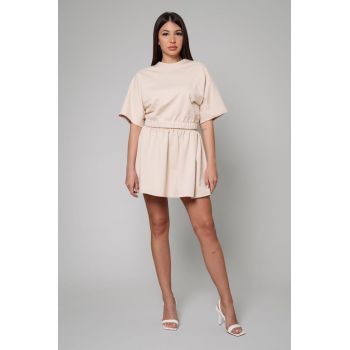 Set Amara Tricou Oversized si fusta scurta Light Beige Bej deschis