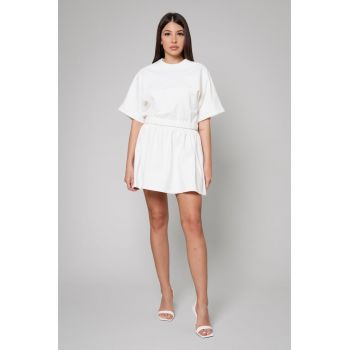 Set Amara Tricou Oversized si fusta scurta Off White Alb