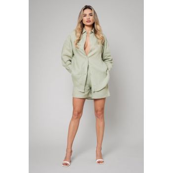 Set Amelie camasa oversized si pantalon scurt din In Light Olive Light Olive