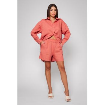 Set Amelie camasa oversized si pantalon scurt din In Powder Coral Powder Coral