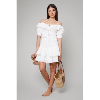 Set Bluza maneca scurta si fusta scurta White Alb optic