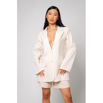 Set de sacou din amestec de in si pantaloni scurti