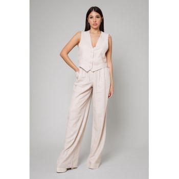 Set de vesta din amestec de in si pantaloni cu croiala ampla - 2 piese