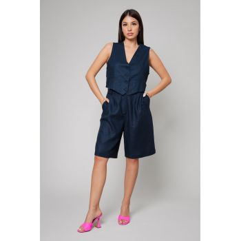 Set de vesta din amestec de in si pantaloni scurti cu croiala ampla - 2 piese