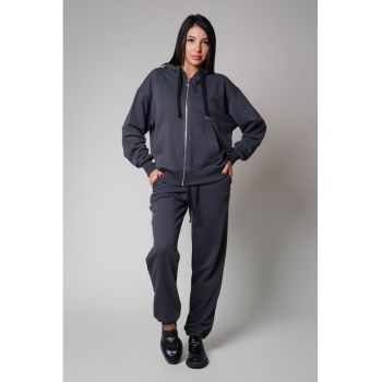 Set Easy hanorac cu fermoar si pantalon Oversized Grey Anthracite 8537