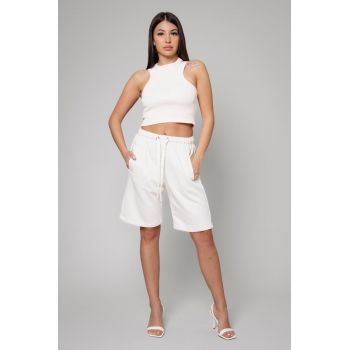 Set Lineea bustiera si pantalon scurt Off White Alb