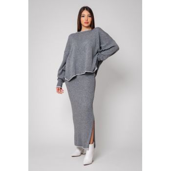 Set Sylvie cu fusta mix lana si casmir Grey Gri