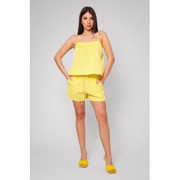 Set Top cu bretele si Pantalon scurt Yellow/White Yellow/White