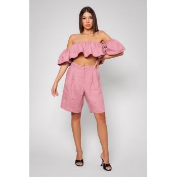 Set Top si Pantalon scurt din 100% IN Rose Quartz Roz prafuit