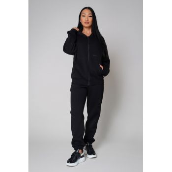 Set Winter Easy hanorac cu fermoar si pantalon Oversized Black Negru