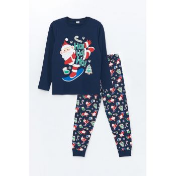 Pijama din bumbac cu imprimeu tematic de Craciun