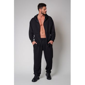 Set bluza cu fermoar si pantalon lung catifea Black II 9254
