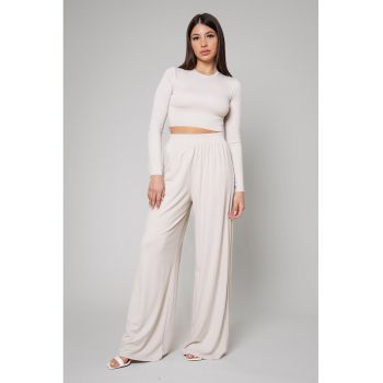 Set de bluza crop si pantaloni lungi - 2 piese