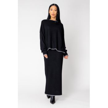 Set Sylvie cu fusta mix lana si casmir Black 15001