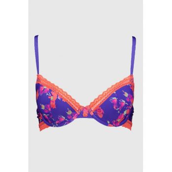 Sutien cu sustinere metalica - model floral si garnitura de dantela