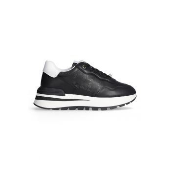 Pantofi sport din piele cu sireturi si platforma