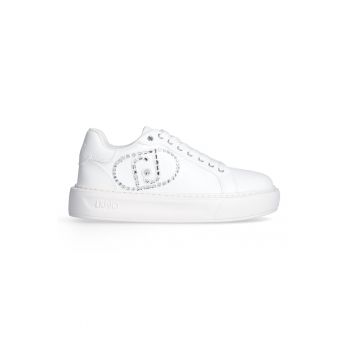 Pantofi sport din piele ecologica cu platforma si logo cu strasuri