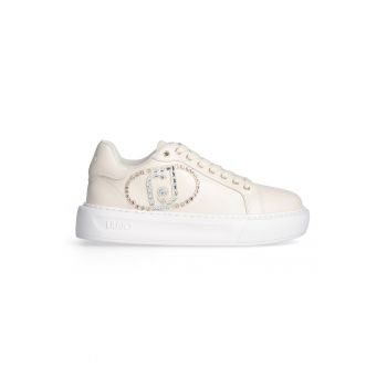 Pantofi sport din piele ecologica cu platforma si logo cu strasuri