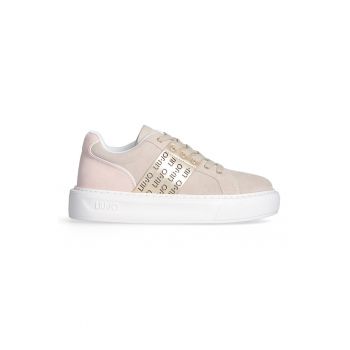 Pantofi sport din piele intoarsa cu platforma si bareta logo din piele ecologica