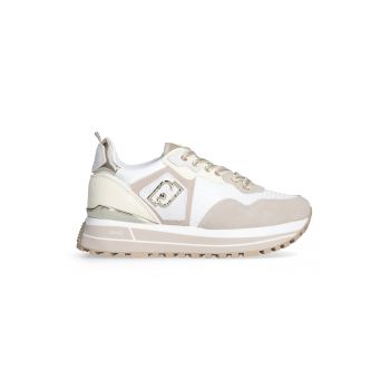 Pantofi sport din piele intoarsa cu talpa wedge si straturi exterioare din material textil