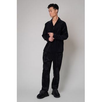 Set bluza cu nasturi si pantalon lung catifea Black 9258